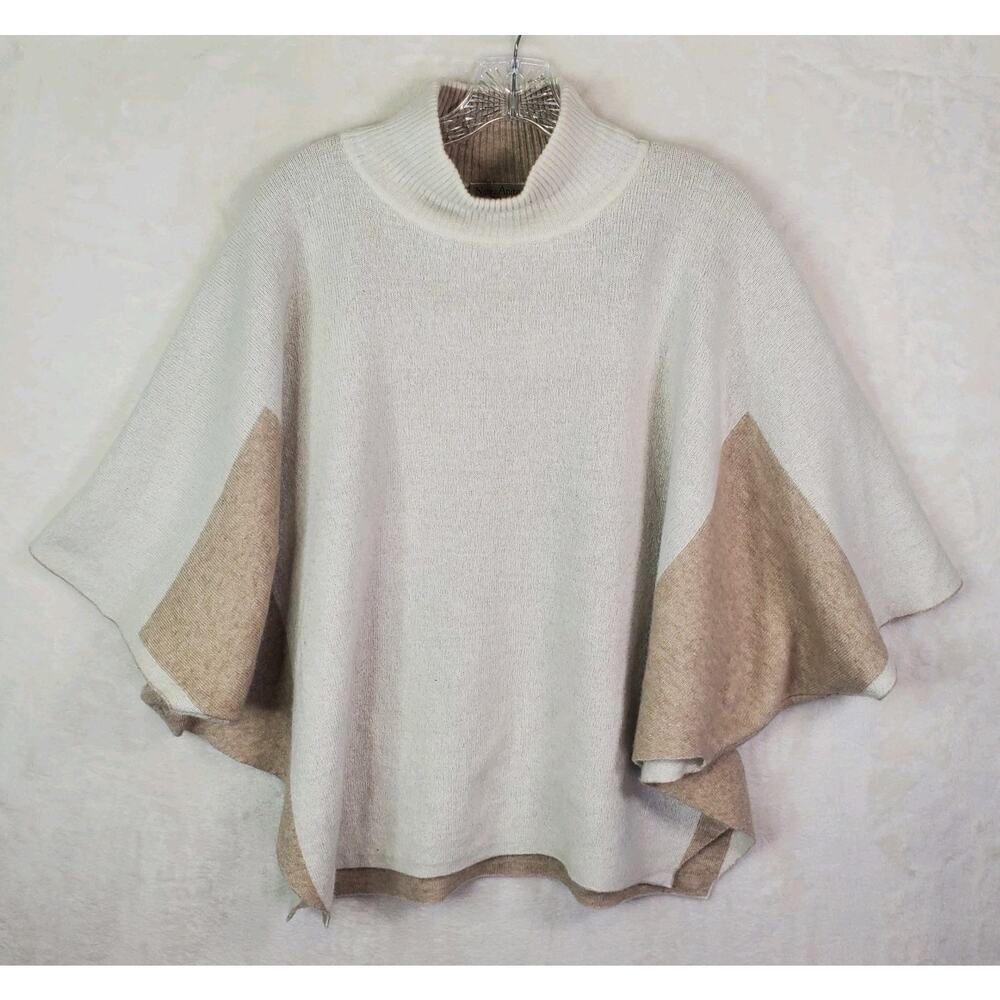Note Di Anita Poncho Cape Wool Cashmere Blend Top Cream Beige One Size Italy